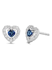 Beaverbrooks Silver White Gold 9Ct Diamond Sapphire Heart Earrings - Image 2 of 4