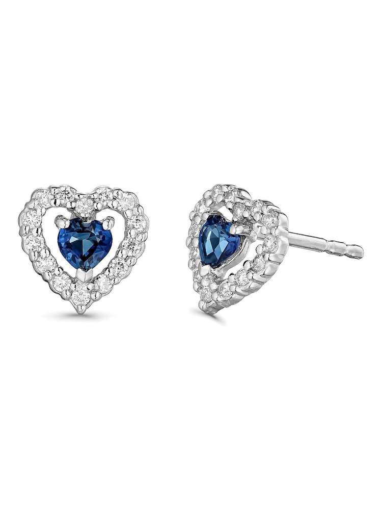 Beaverbrooks Silver White Gold 9Ct Diamond Sapphire Heart Earrings - Image 2 of 4