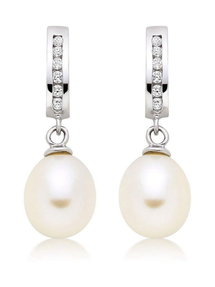 Beaverbrooks Silver Plated Cubic Zirconia Freshwater Cultured Pearl Drop Earrings - Image 1 of 3 Beaverbrooks Silver Plated Cubic Zirconia Freshwater Cultured Pearl Drop Earrings - Image 1 of 3