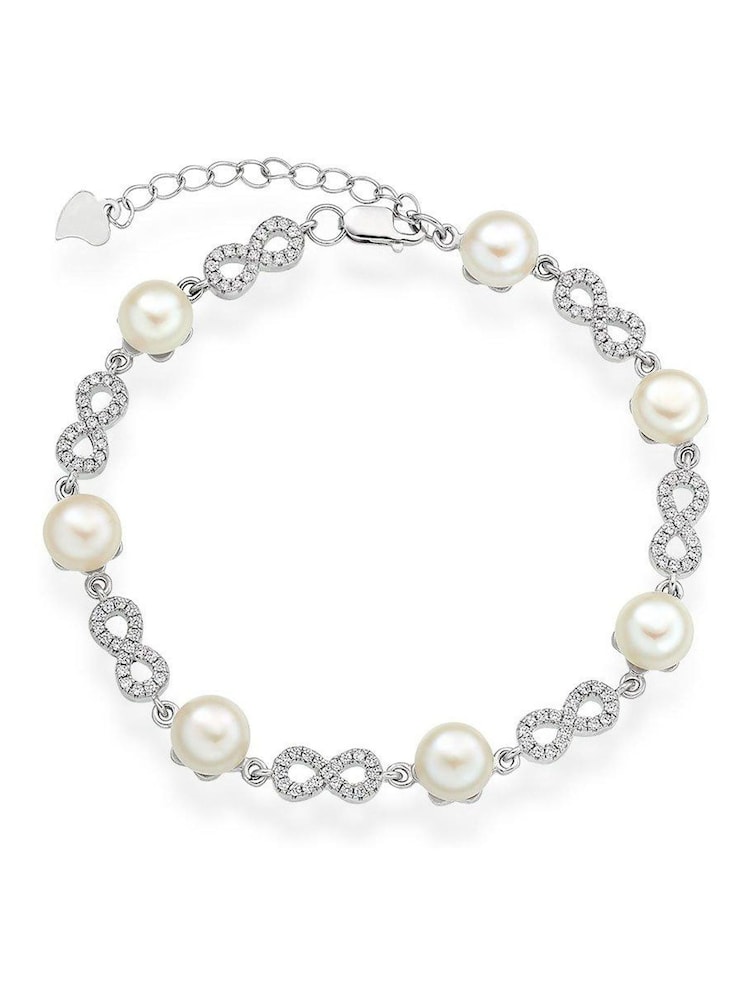 Beaverbrooks Silver Tone Cubic Zirconia Freshwater Cultured Pearl Infinity Bracelet - Image 1 of 3 Beaverbrooks Silver Tone Cubic Zirconia Freshwater Cultured Pearl Infinity Bracelet - Image 1 of 3