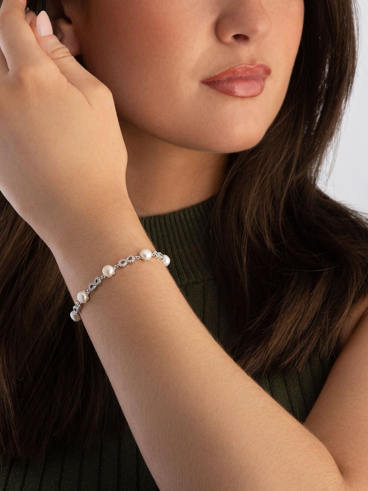 Beaverbrooks Silver Tone Cubic Zirconia Freshwater Cultured Pearl Infinity Bracelet - Image 3 of 3 Beaverbrooks Silver Tone Cubic Zirconia Freshwater Cultured Pearl Infinity Bracelet - Image 3 of 3
