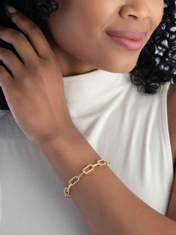 Beaverbrooks Yellow Gold Plated Cubic Zirconia Paperchain Bracelet - Image 4 of 4 Beaverbrooks Yellow Gold Plated Cubic Zirconia Paperchain Bracelet - Image 4 of 4