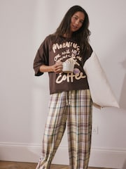 Chocolate Brown Graphic Print Short Sleeve Balloon Trousers Pyjamas - Image 4 of 11