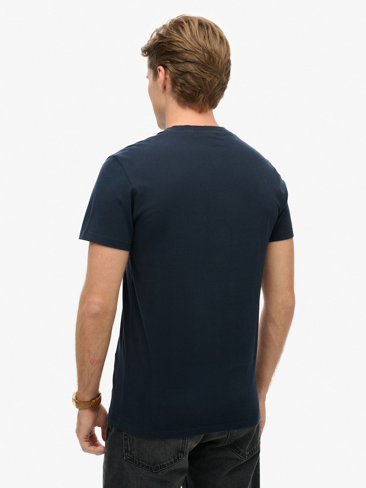 Superdry Blue Essential Short Sleeve Embroidered T-Shirt - Image 2 of 6