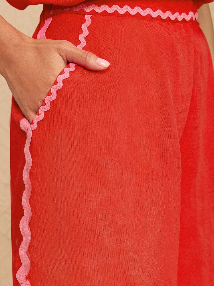 Love & Roses Red Ric Rac Trim Shorts - Image 2 of 5