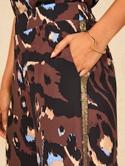 Love & Roses Chocolate Brown Animal Sequin Side Stripe Wide Leg Trousers - Image 2 of 4