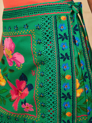 Love & Roses Bright Green Floral Printed Linen Wrap Mini Skirt - Image 5 of 5