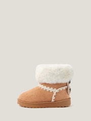 Monsoon Natural Crochet Bow Fluffy Ankle Boots - Image 2 of 3