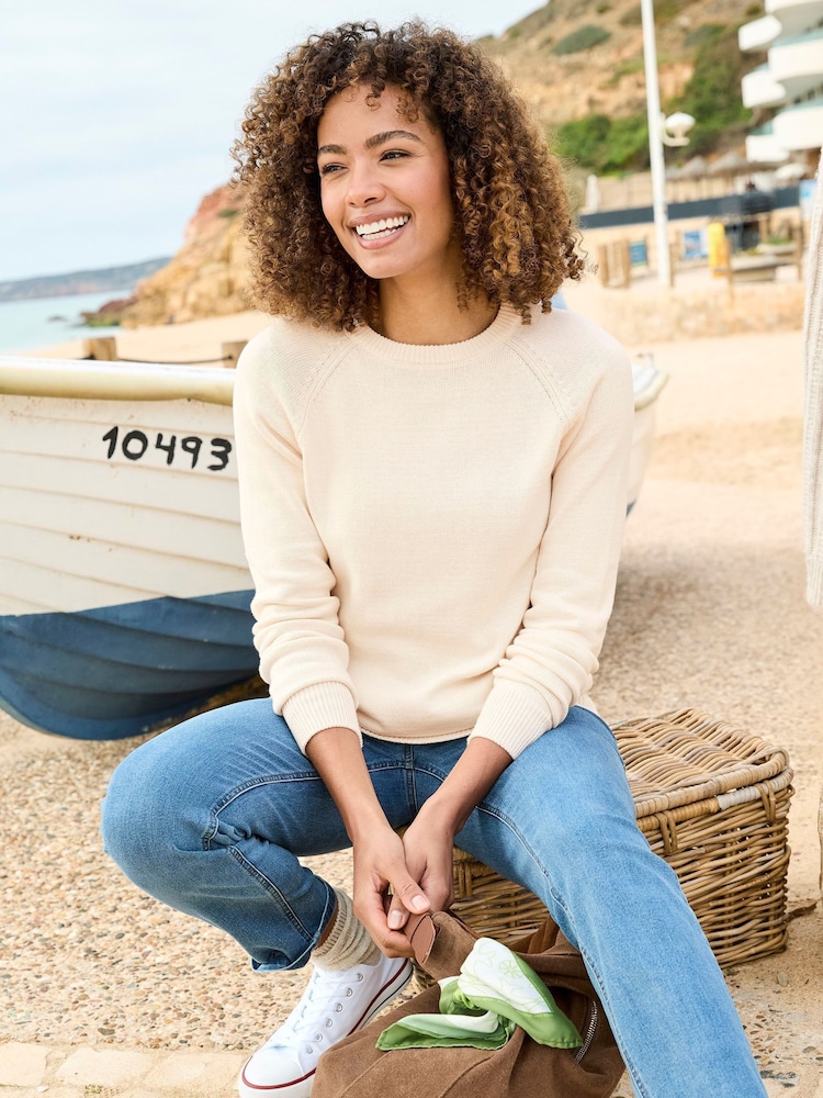 Cotton Traders Cream Cotton Crew Neck Jumper - Image 1 of 4 Cotton Traders Cream Cotton Crew Neck Jumper - Image 1 of 4