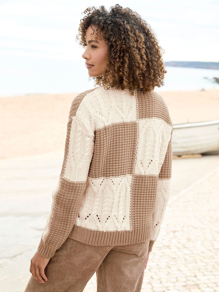 Cotton Traders Brown Patchwork Jumper - Image 2 of 4 Cotton Traders Brown Patchwork Jumper - Image 2 of 4