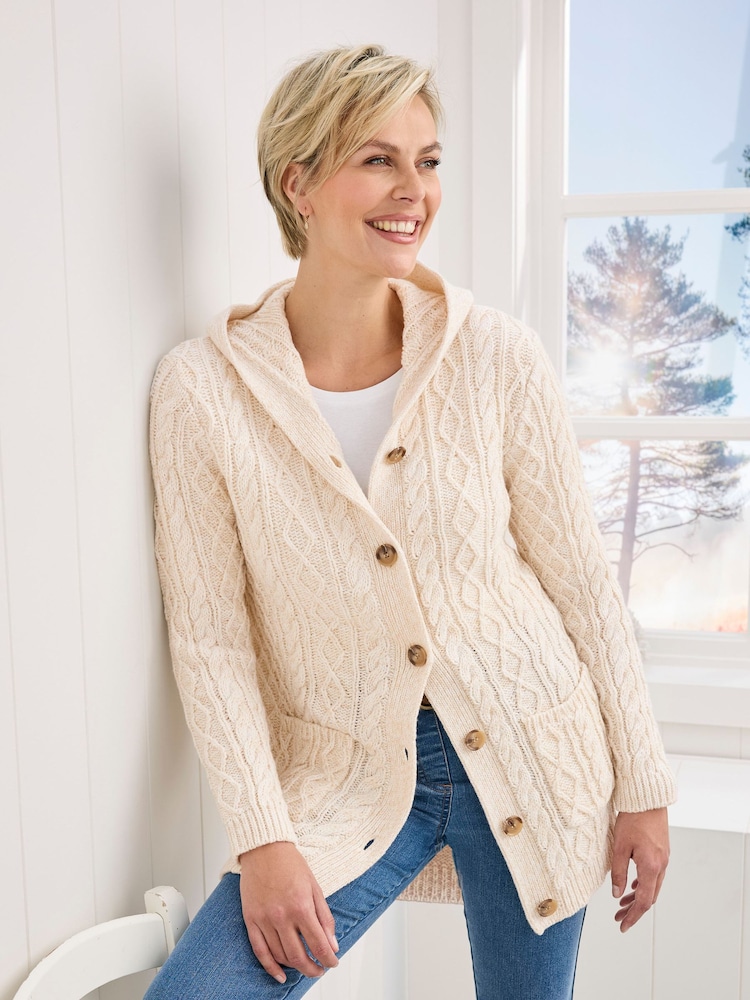 Cotton Traders Nude Longline Hooded Cardigan - Image 1 of 4 Cotton Traders Nude Longline Hooded Cardigan - Image 1 of 4