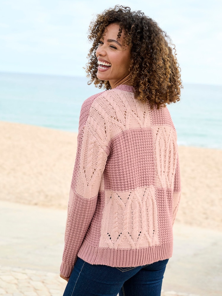 Cotton Traders Pink Patchwork Jumper - Image 2 of 4 Cotton Traders Pink Patchwork Jumper - Image 2 of 4