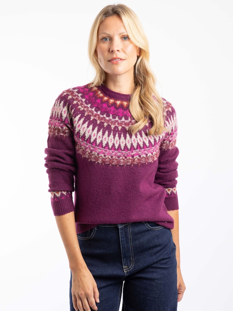 Weird Fish Purple Lowell Fair Isle Pattern Jumper - Image 1 of 7 Weird Fish Purple Lowell Fair Isle Pattern Jumper - Image 1 of 7