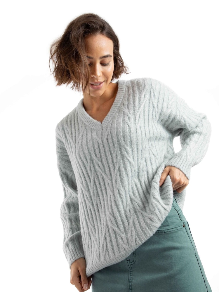 Weird Fish Blue Ambius Cable Knit Sparkle Jumper - Image 1 of 8 Weird Fish Blue Ambius Cable Knit Sparkle Jumper - Image 1 of 8