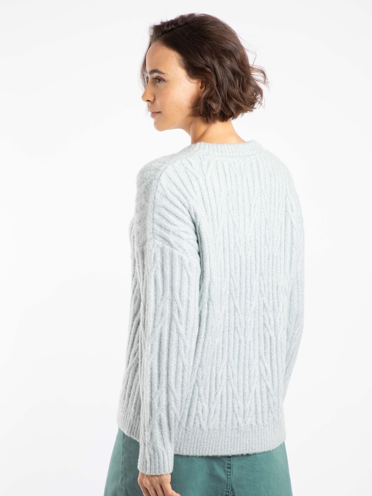 Weird Fish Blue Ambius Cable Knit Sparkle Jumper - Image 2 of 8 Weird Fish Blue Ambius Cable Knit Sparkle Jumper - Image 2 of 8