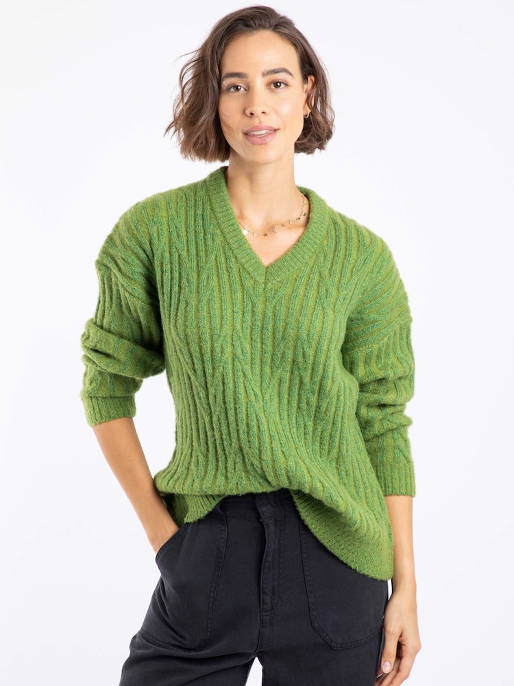 Weird Fish Brown Ambius Cable Knit Sparkle Jumper - Image 1 of 7 Weird Fish Brown Ambius Cable Knit Sparkle Jumper - Image 1 of 7