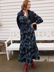 Weird Fish Blue Gardot Printed Midi Dress - Image 1 of 9