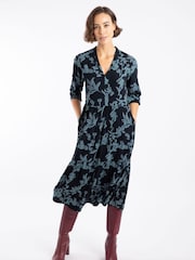 Weird Fish Blue Gardot Printed Midi Dress - Image 2 of 9