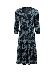 Weird Fish Blue Gardot Printed Midi Dress - Image 8 of 9