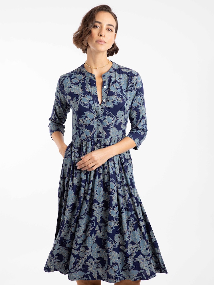 Weird Fish Blue Hellen Printed Crepe Shirt Dress - Image 1 of 8 Weird Fish Blue Hellen Printed Crepe Shirt Dress - Image 1 of 8