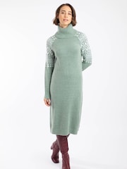 Weird Fish Green Ezzie Fair Isle Pattern Roll Neck Knitted Dress - Image 2 of 8