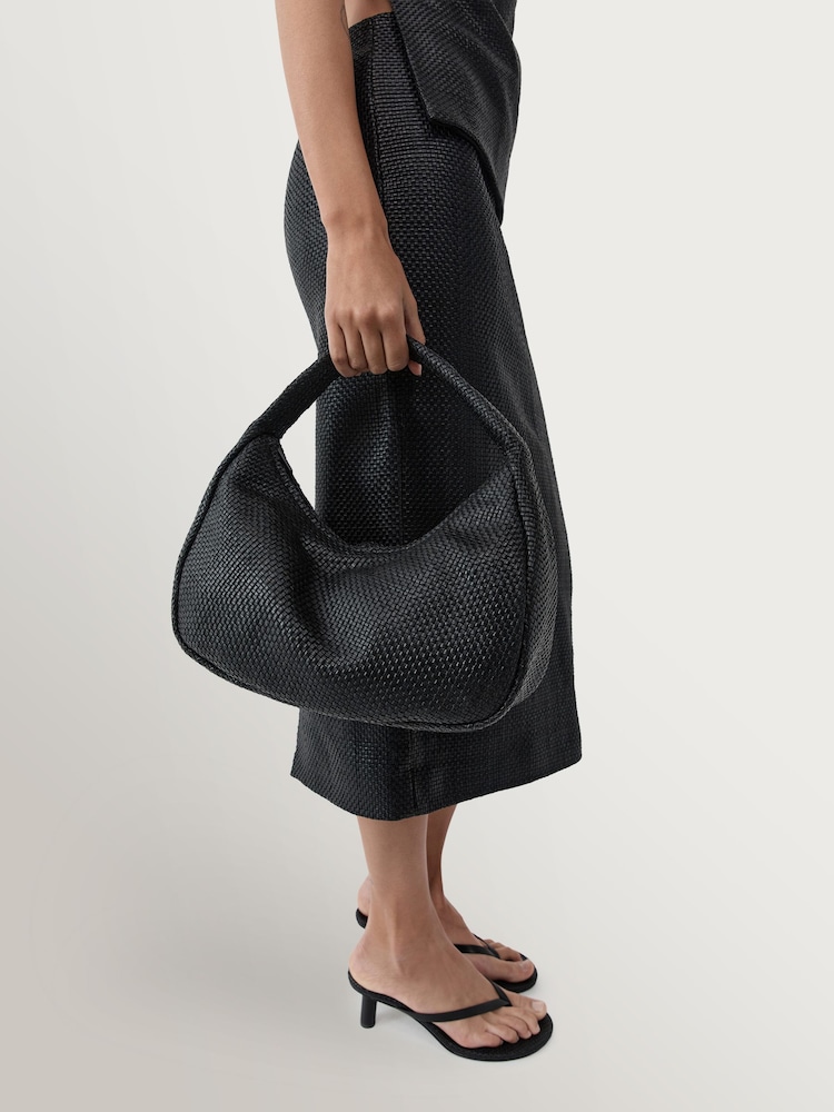 St Agni Black Woven Large Bon Bon Bag - Image 1 of 7 St Agni Black Woven Large Bon Bon Bag - Image 1 of 7