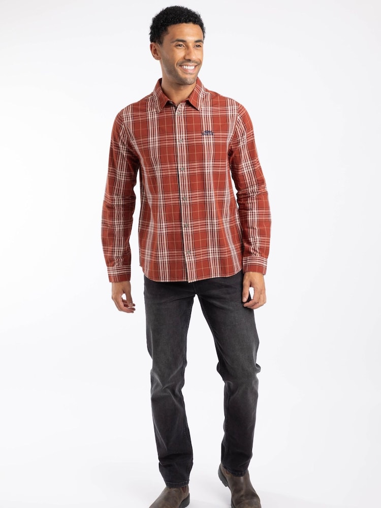 Weird Fish Orange Lando Long Sleeve Check Shirt - Image 1 of 5 Weird Fish Orange Lando Long Sleeve Check Shirt - Image 1 of 5