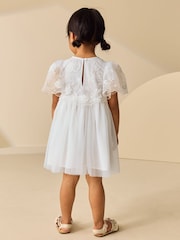 White Embroidered Mesh Ocassion Dress (3mths-8yrs) - Image 3 of 7