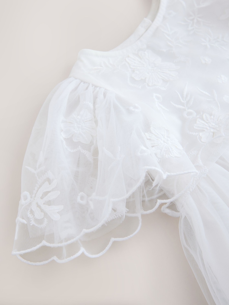 White Embroidered Mesh Ocassion Dress (3mths-8yrs) - Image 7 of 7