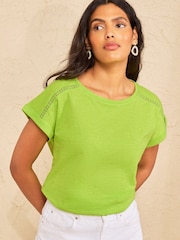 Love & Roses Neon Lime Green Lace Trim Crew Neck T-Shirt - Image 1 of 4
