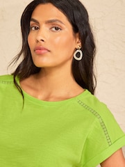 Love & Roses Neon Lime Green Lace Trim Crew Neck T-Shirt - Image 2 of 4