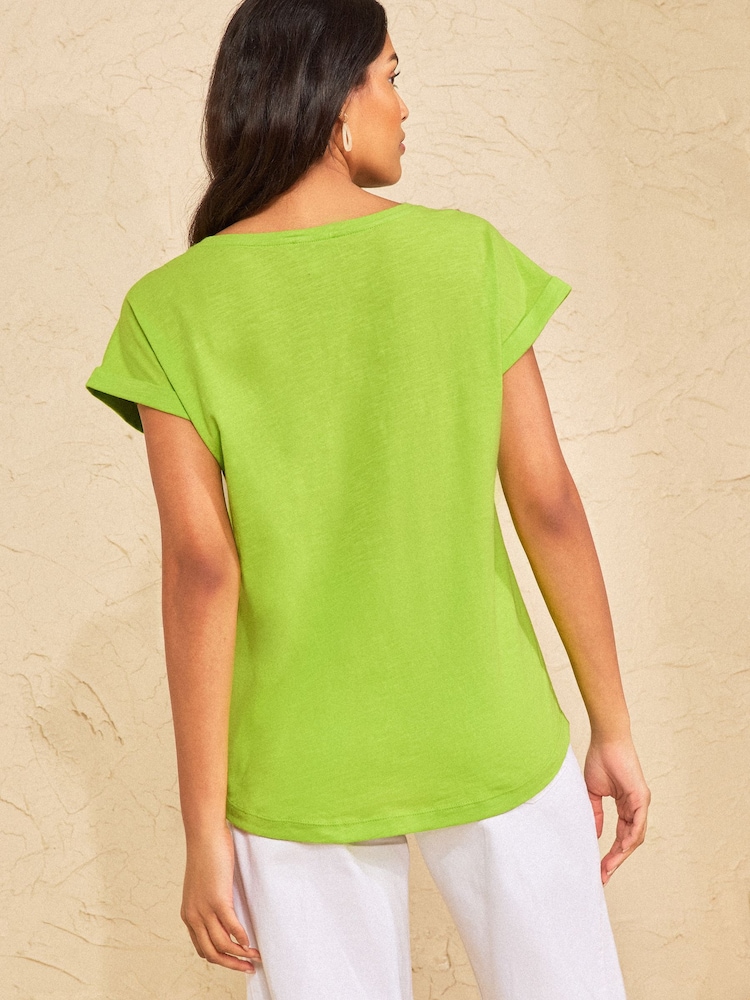 Love & Roses Neon Lime Green Lace Trim Crew Neck T-Shirt - Image 4 of 4 Love & Roses Neon Lime Green Lace Trim Crew Neck T-Shirt - Image 4 of 4