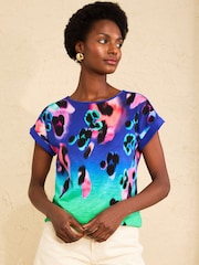 Love & Roses Blue and Green Anima Print Ombre Crew Neck Jersey T-Shirt - Image 1 of 4