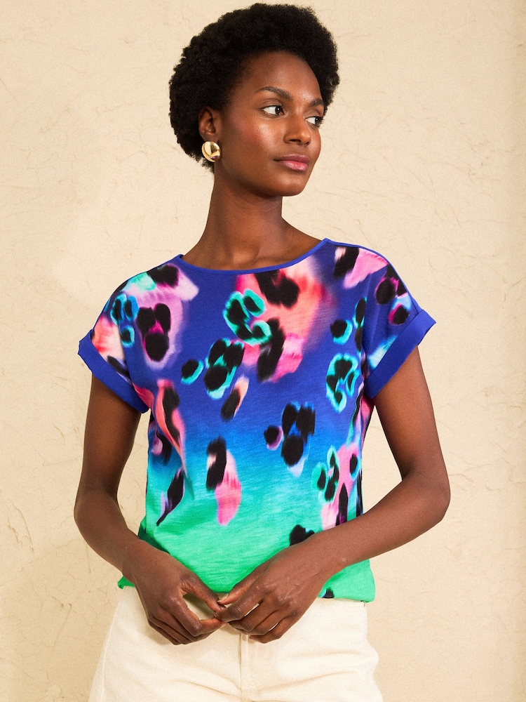 Love & Roses Blue and Green Anima Print Ombre Crew Neck Jersey T-Shirt - Image 1 of 4