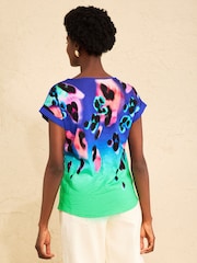 Love & Roses Blue and Green Anima Print Ombre Crew Neck Jersey T-Shirt - Image 4 of 4