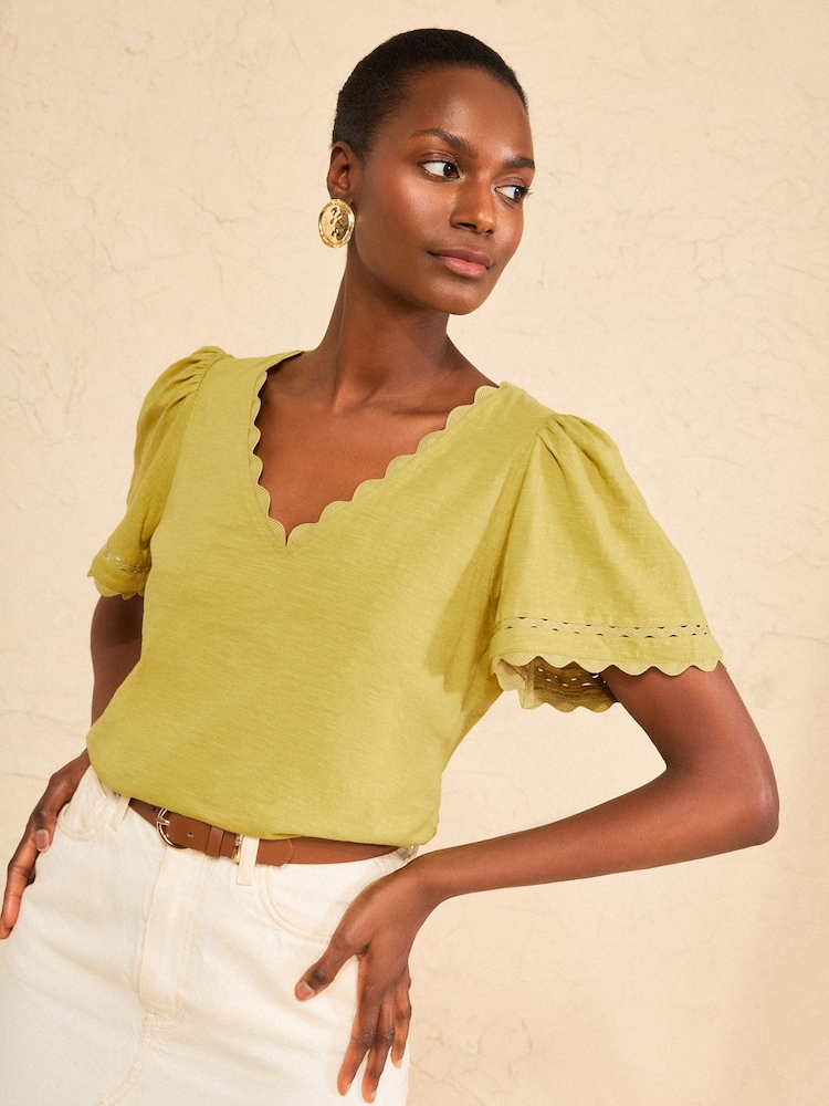 Love & Roses Lime Green Scallop V-Neck T-Shirt - Image 1 of 4