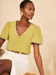 Love & Roses Lime Green Scallop V-Neck T-Shirt - Image 2 of 4