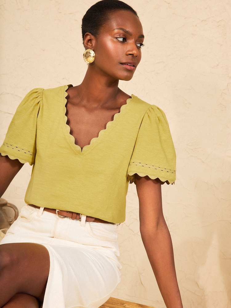 Love & Roses Lime Green Scallop V-Neck T-Shirt - Image 2 of 4