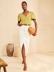 Love & Roses Lime Green Scallop V-Neck T-Shirt - Image 4 of 4