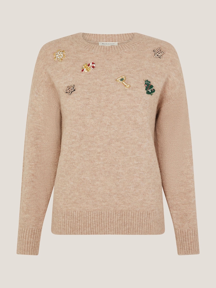 Monsoon Brown Edie Embroidered Christmas Jumper - Image 5 of 5 Monsoon Brown Edie Embroidered Christmas Jumper - Image 5 of 5