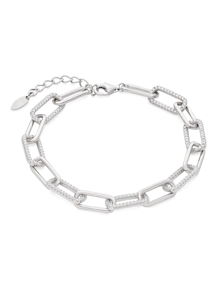 Beaverbrooks Silver Tone Cubic Zirconia Chain Bracelet - Image 1 of 3 Beaverbrooks Silver Tone Cubic Zirconia Chain Bracelet - Image 1 of 3