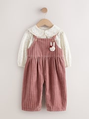 Pink Corduroy/ Ecru Ditsy Blouse & Dungarees Set 2 Piecs (3mths-7yrs) - Image 10 of 10