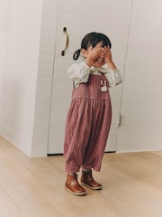 Pink Corduroy/ Ecru Ditsy Blouse & Dungarees Set 2 Piecs (3mths-7yrs) - Image 2 of 10