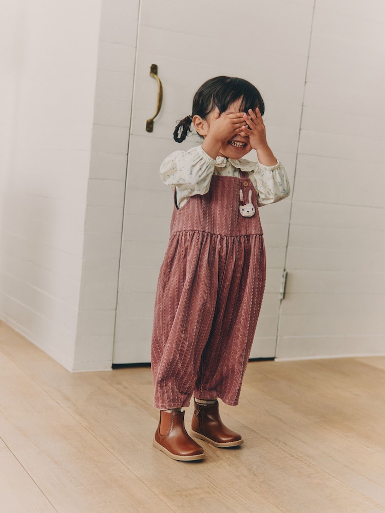 Pink Corduroy/ Ecru Ditsy Blouse & Dungarees Set 2 Piecs (3mths-7yrs) - Image 2 of 10 Pink Corduroy/ Ecru Ditsy Blouse & Dungarees Set 2 Piecs (3mths-7yrs) - Image 2 of 10