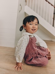 Pink Corduroy/ Ecru Ditsy Blouse & Dungarees Set 2 Piecs (3mths-7yrs) - Image 3 of 10