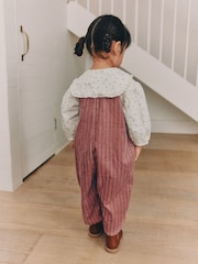 Pink Corduroy/ Ecru Ditsy Blouse & Dungarees Set 2 Piecs (3mths-7yrs) - Image 4 of 10