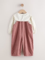 Pink Corduroy/ Ecru Ditsy Blouse & Dungarees Set 2 Piecs (3mths-7yrs) - Image 6 of 10