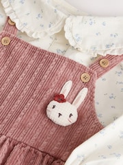 Pink Corduroy/ Ecru Ditsy Blouse & Dungarees Set 2 Piecs (3mths-7yrs) - Image 9 of 10