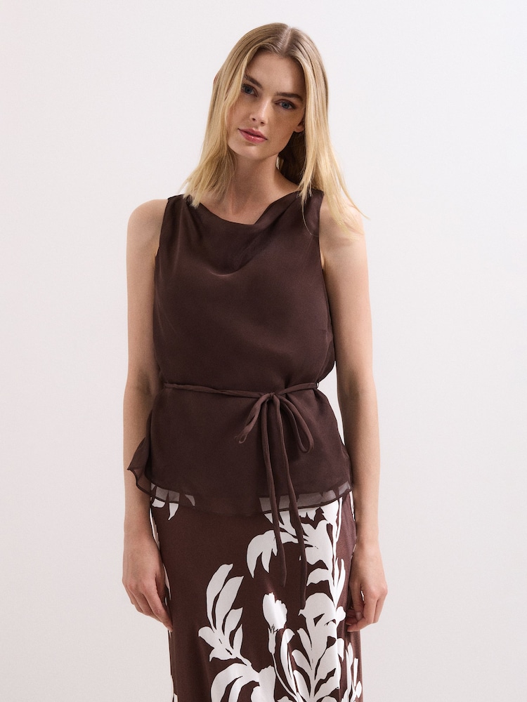 Phase Eight Brown Hazel Silk Top - Image 1 of 7