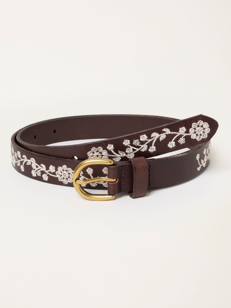FatFace Chocolate Brown Floral Embroidered Belt - Image 1 of 2 FatFace Chocolate Brown Floral Embroidered Belt - Image 1 of 2